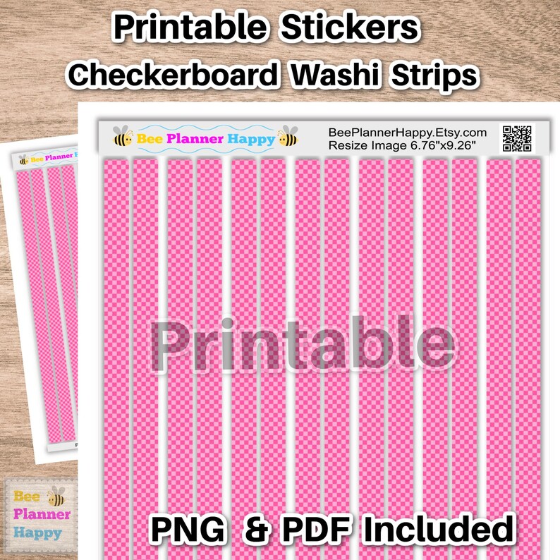 Printable Pink on Pink Checkerboard Washi Strips for Planners, Journals ...
