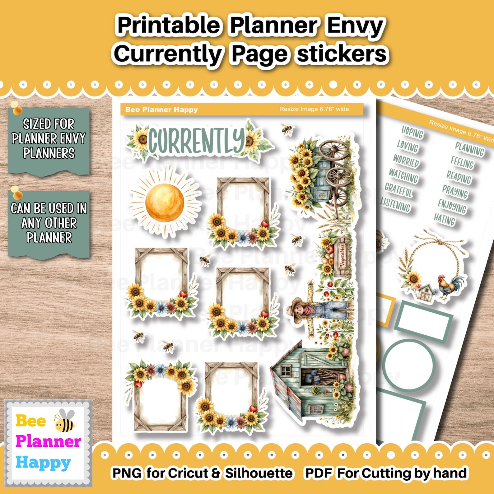 Printable Planner Envy Currently Page Stickers Set ~ April Sunflower ...