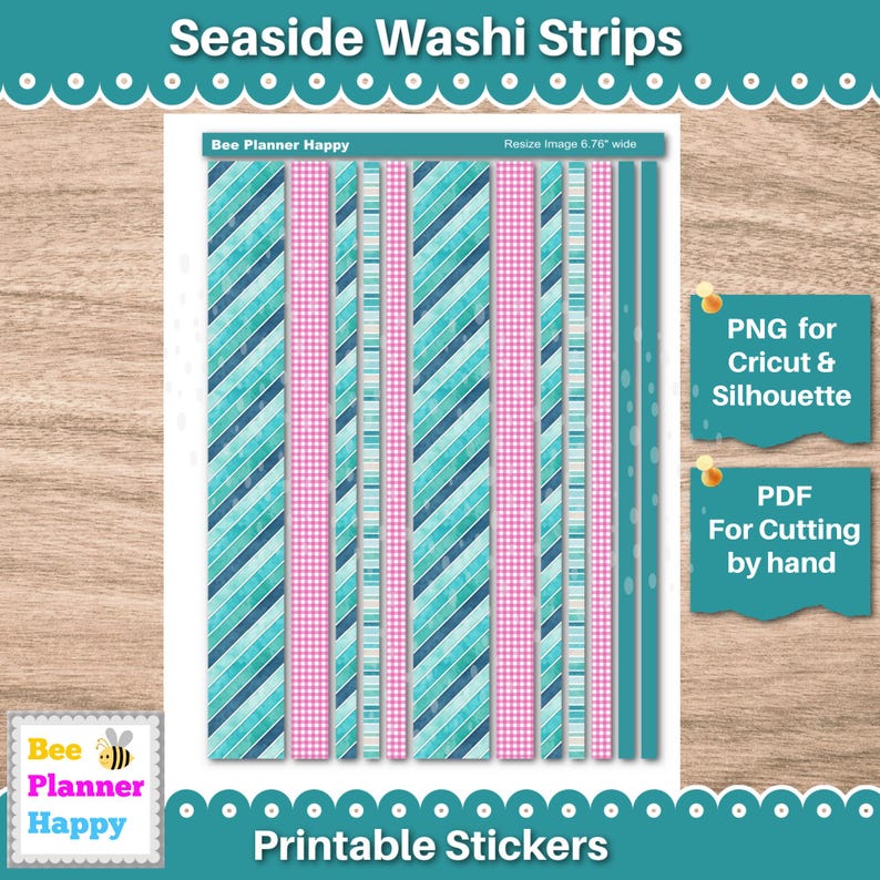 Printable Washi Strips Tropical Planner Stickers - Seaside June - Etsy