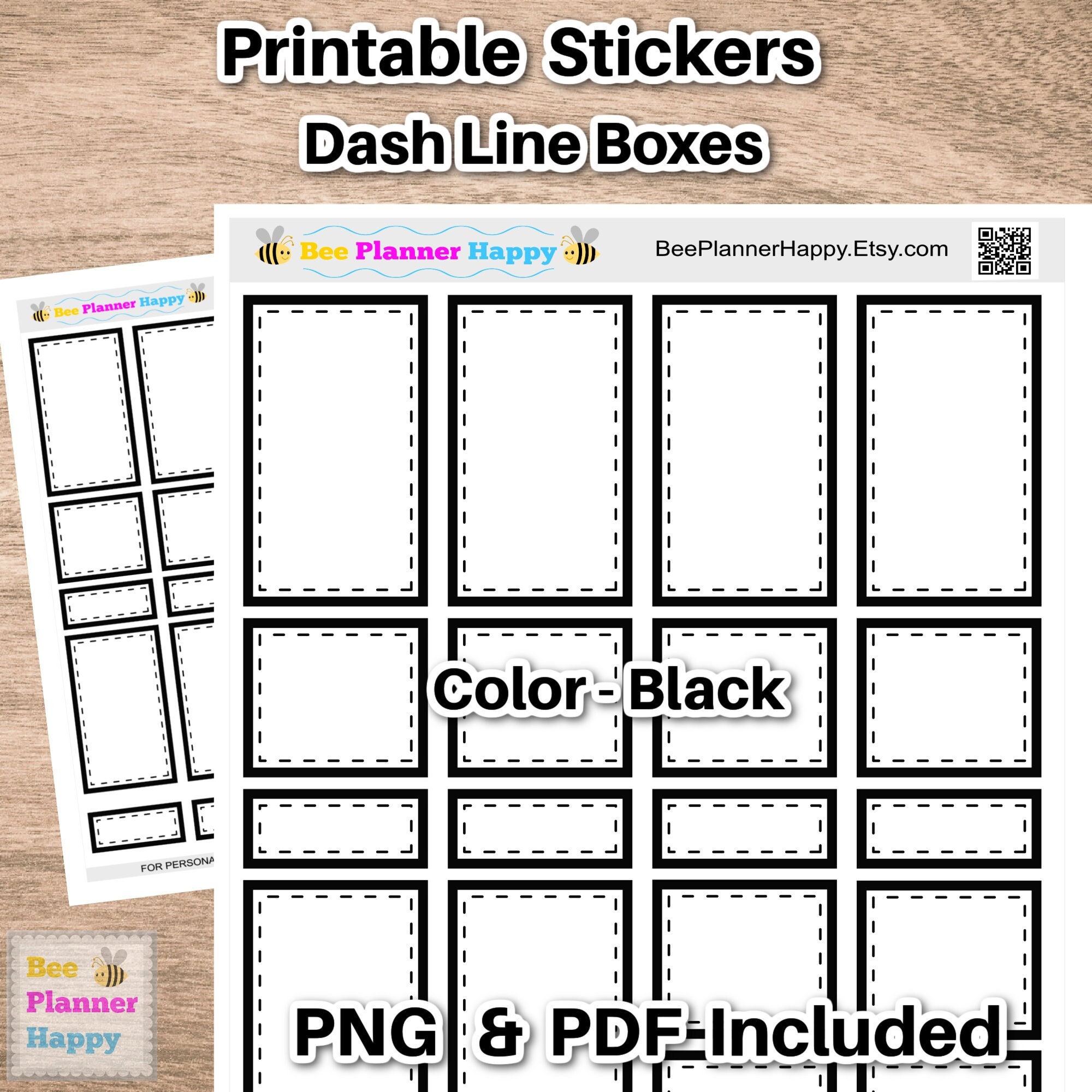 Printable Planner Box Stickers ~ Black Decorative Dash Line Boxes Fit ...