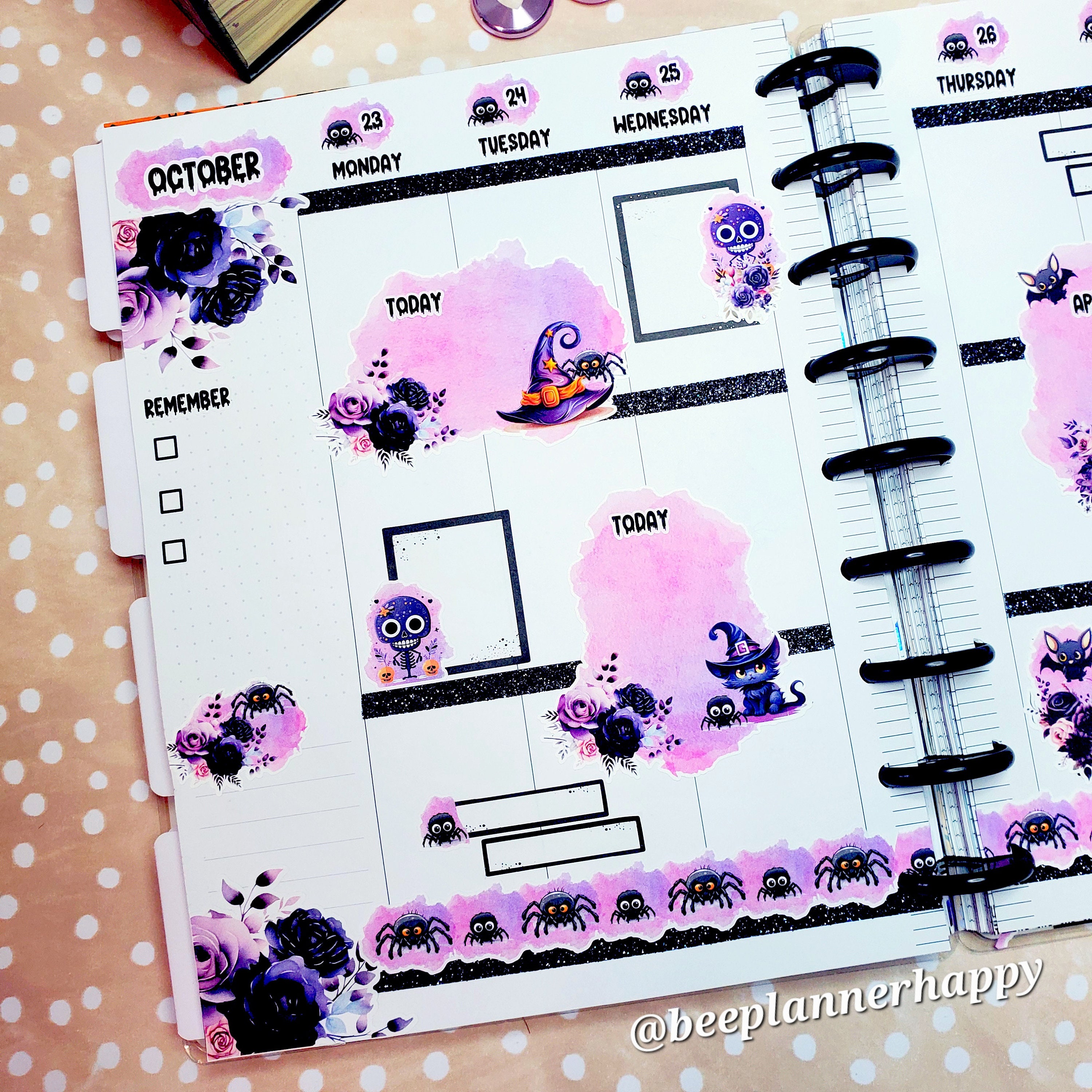 Cute Spiders and Black Cat Stickers for Halloween October Planners ...