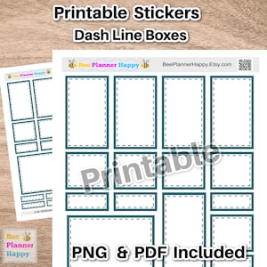 Afdrukbare stickers op plannerbox ~ Donkerblauwe decoratieve vakken met streepjeslijn, geschikt voor HP Classic verticaal weekblad, planners en tijdschriften