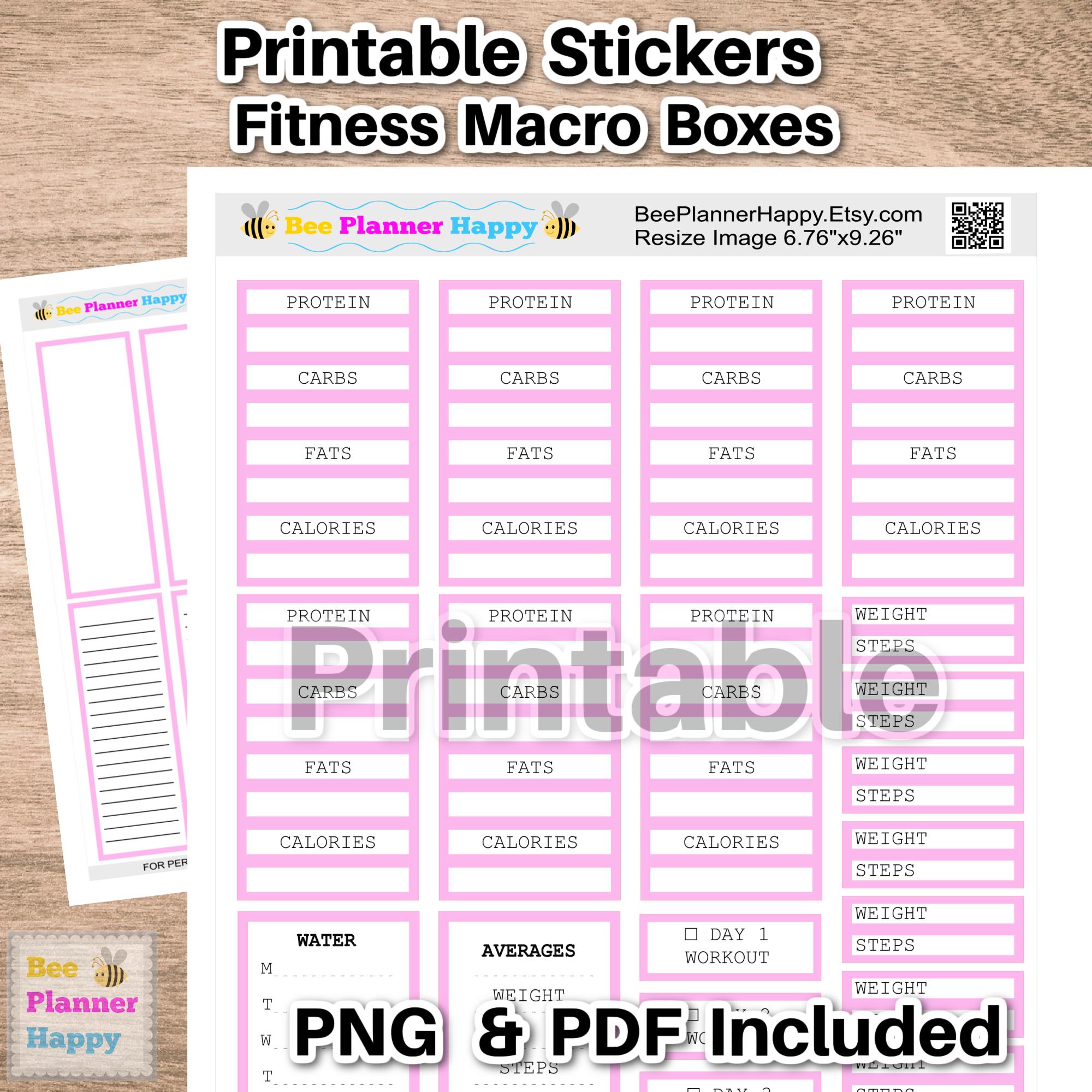 Caloreys Sticker Printable Fitness Macro Box Stickers ~ Pink Boxes Fit HP Classic Stress ...