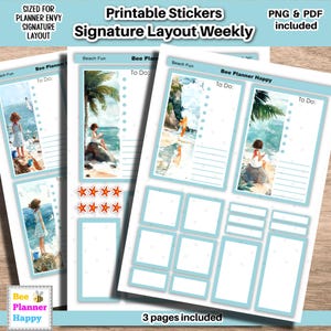 Beach Fun Printable Stickers for Planner Envy Signature Layout | Summer Weekly Kit | PNG & PDF