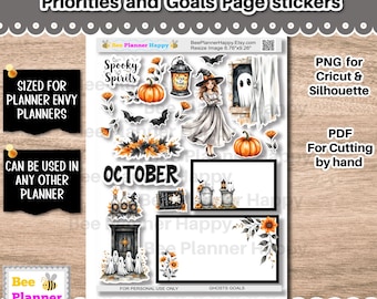 Pegatinas imprimibles para el planificador de Halloween de octubre / Fantasmas espeluznantes y adorables que se adaptan a la página de objetivos y prioridades de la agenda.