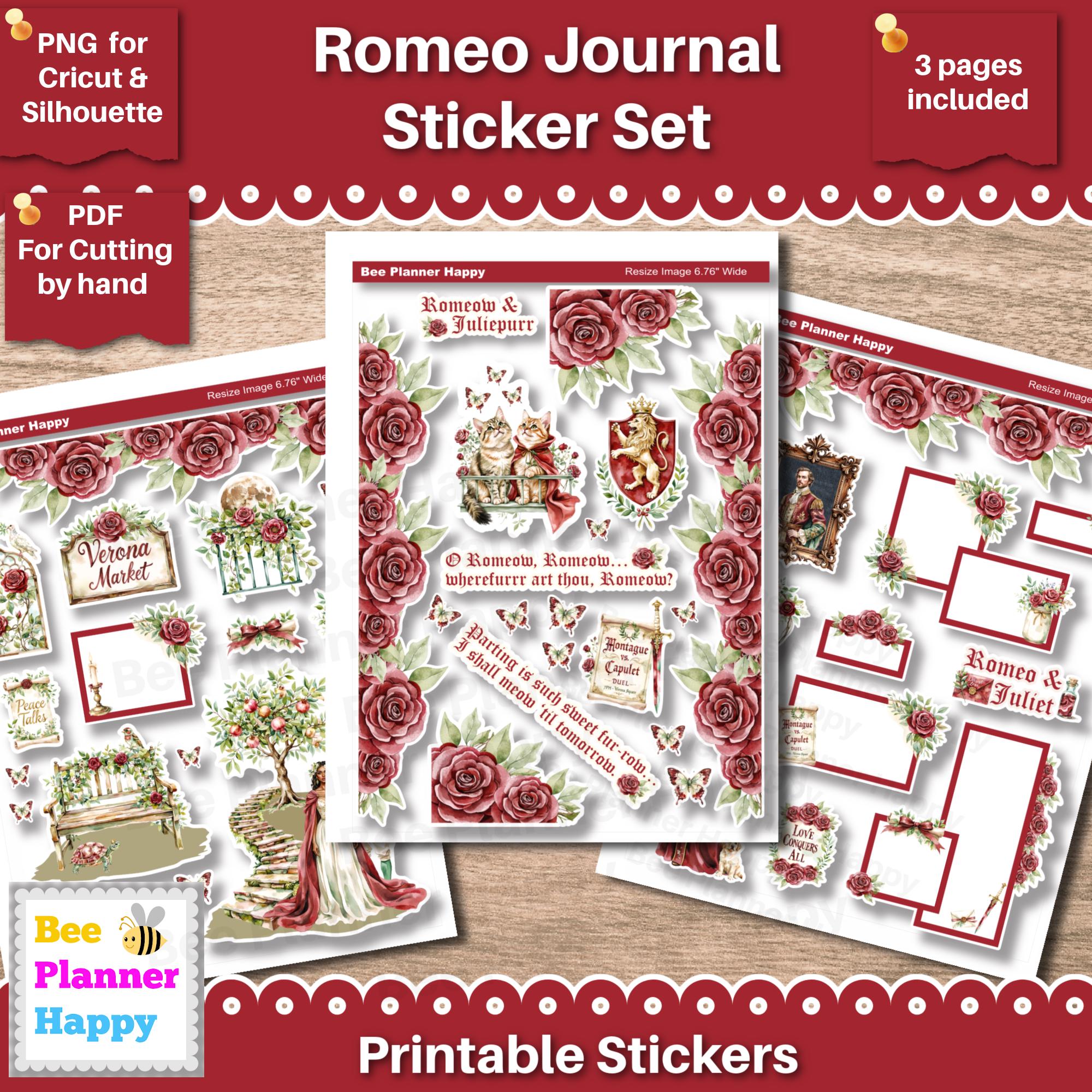 Sticker Julit Printable February Valentine Romeo and Juliet Journal Sticker Set for ...