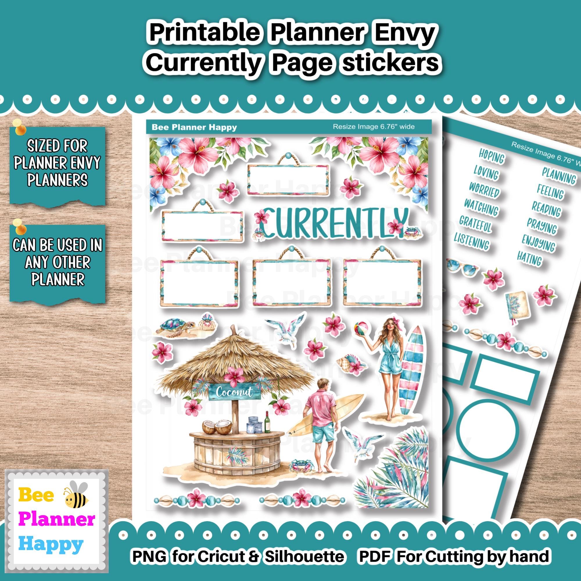 Printable Currently Page Stickers Seaside Dreams - Planner Envy - Etsy