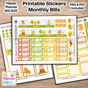 Druckbare Monatliche Rechnungen Aufkleber Set ~ Niedliche Herbst Igel ~ November ~ Für deine Budget Planer Seiten ~ Passend zum Happy Planner BIG Monthly