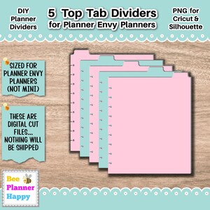 5 intercalaires à languette supérieure pour agenda Envy ~ 5 fichiers de coupe PNG pour Cricut ou Silhouette ~ intercalaires pour agenda DIY ~ taille Standard pas Mini
