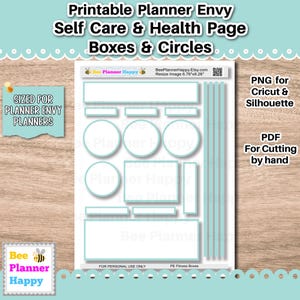 Afdrukbare Aqua Boxes en Circles voor Planner Envy Self Care and Health Page ~ PNG PDF instant download Afdrukbare stickers