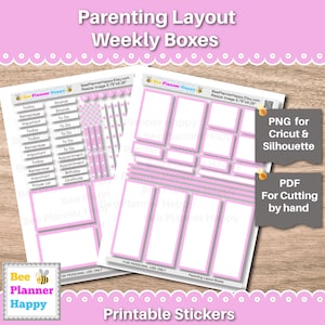 Roze stickers voor lay-outplanner voor ouderschap (afdrukbare pdf + png)