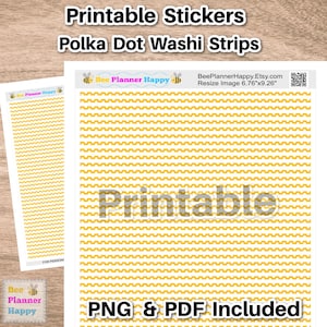 Wydrukuj Żółte i Białe Kropki Cienkie Paski Washi do Planerów, Dzienników, Pamiętników, pobierz naklejki do wydrukowania, PDF PNG, Wytnij Drukuj
