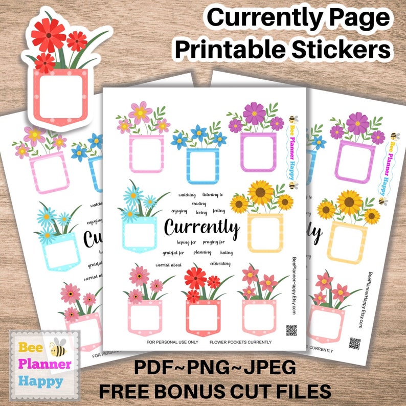 Printable Currently Page Stickers ~ Cute Flowerpot Boxes and Words for ...