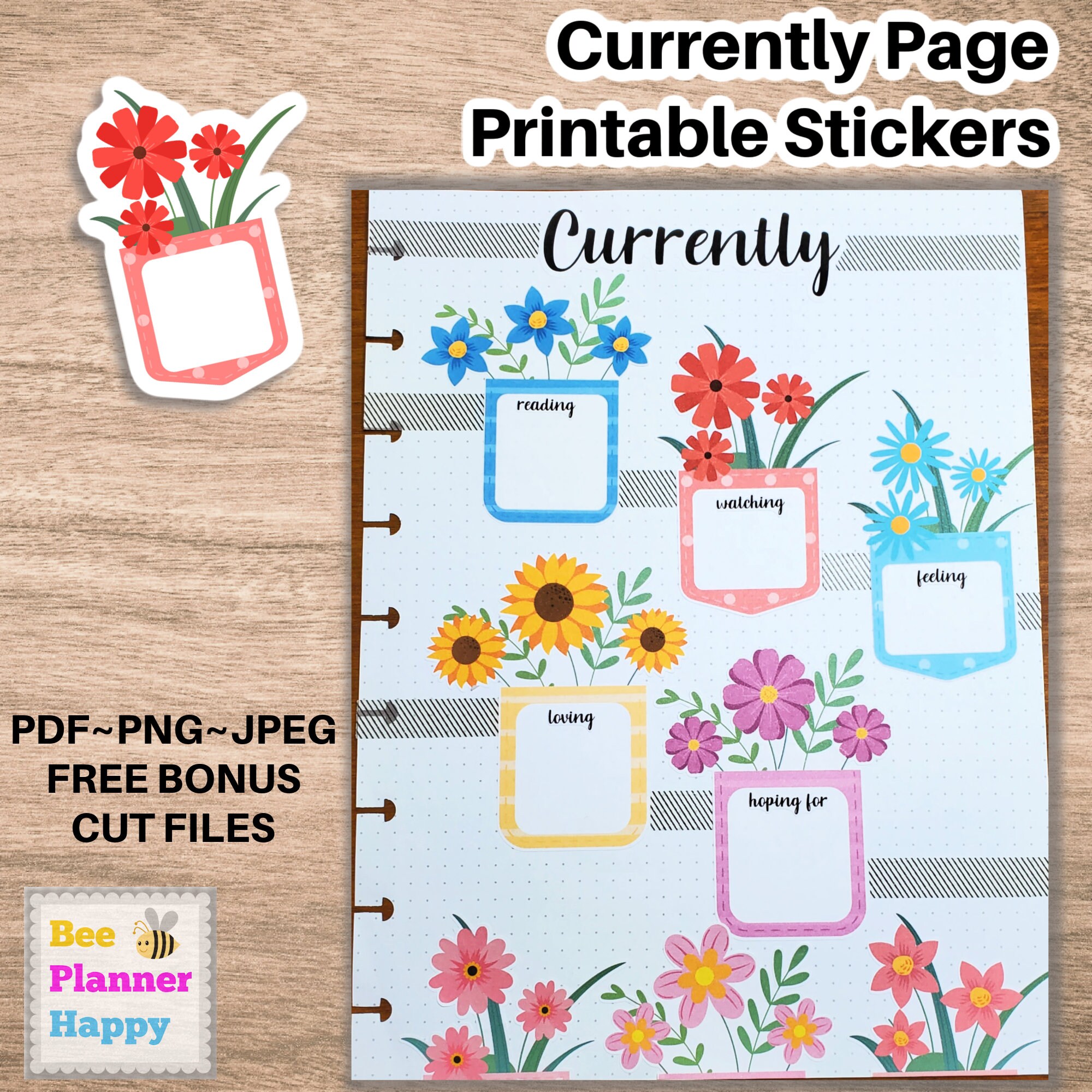 Printable Currently Page Stickers ~ Cute Flowerpot Boxes and Words for ...