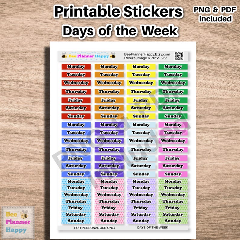 Printable Days of the Week ~ Rainbow Colors and Dots ~ Colored Boxes ...