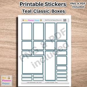 Groenblauwe afdrukbare plannerbox stickers ~ groenblauwe vakken passen op Happy planner klassiek verticaal weekblad, planners en tijdschriften