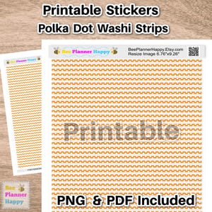 Printable Orange and White Polka Dot Skinny Washi Strips for Planners, Journals, Diaries, download printable stickers, PDF PNG, Print n Cut