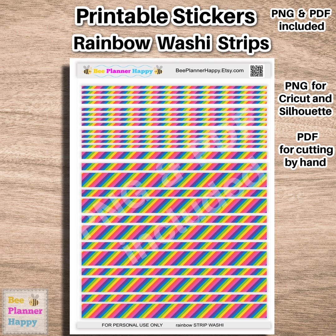 Rainbow Washi Strips Printable Stickers Colorful Planner Washi - Etsy