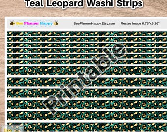 Blaugrüne Leopard Print Washi Streifen für Planer, Journals, Tagebücher, download druckbare Aufkleber, Drucken und Schneiden ~ Cheetah Animal Print