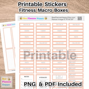 Afdrukbare fitness-macroboxstickers ~ perzikkleurige dozen geschikt voor HP klassieke stressbeheersingslay-out en andere ~ Stap-, gewicht-, calorieëntrackers