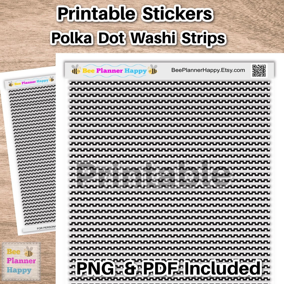 Printable Black and White Polka Dot Skinny Washi Strips for Planners ...
