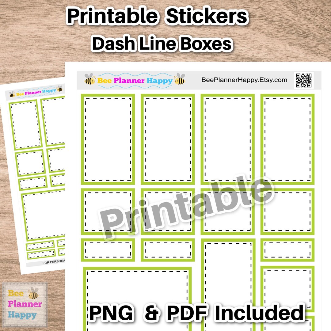 Printable Planner Box Stickers | Lime Green Dash Line Boxes | Classic ...