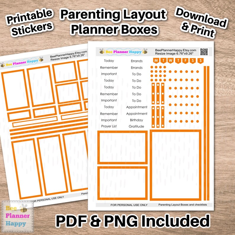 Orange Parenting Layout Planner Box Stickers (printable PDF + PNG) - Etsy