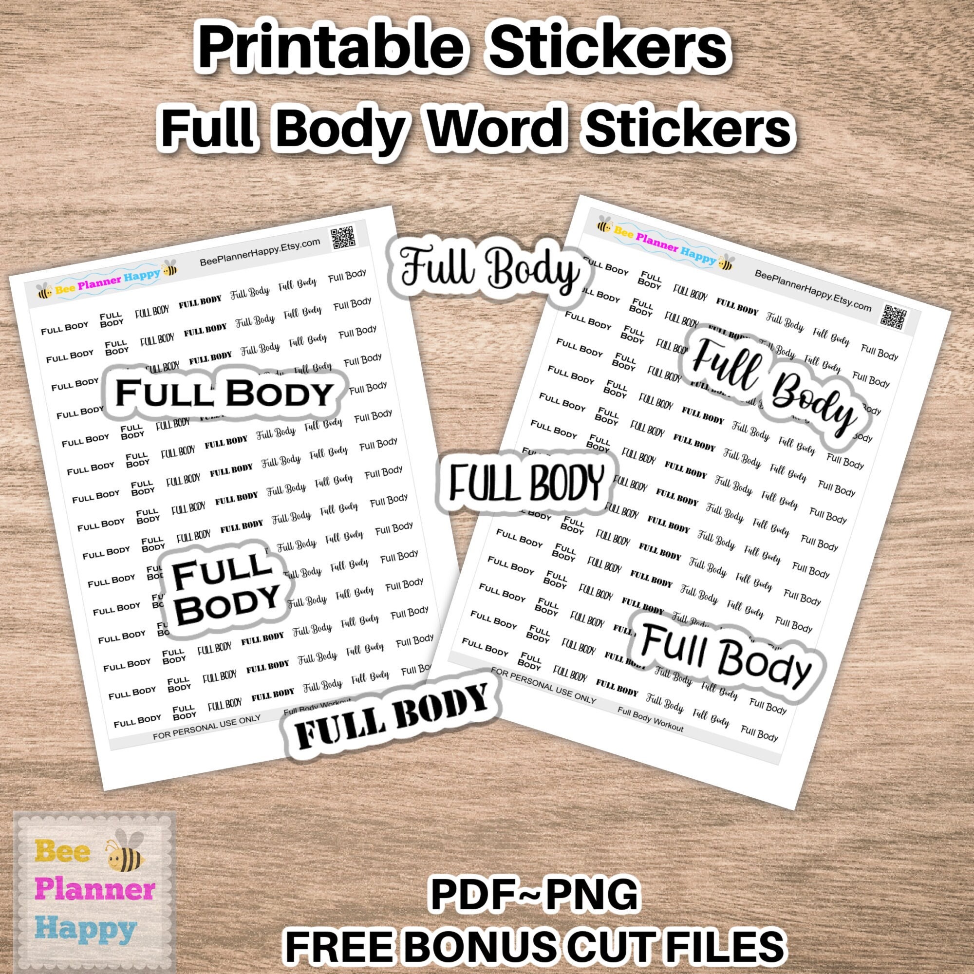Printable Full Body Workout Word Stickers ~ Instant Download Print and ...