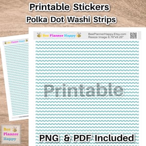 Wydrukowalne paski washi w kropki w kolorze akwamaryny i bieli do planerów, dzienników, pamiętników, pobierz naklejki do wydrukowania, PDF PNG, wydrukuj i wytnij