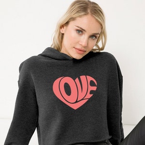 Heart Cropped Fleece Hoodie, Love Cropped Hoodie, Women&#39;s Fleece Hoodie
