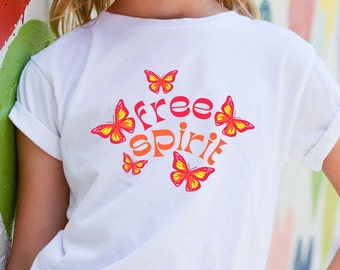 Free Spirit Girls T-shirt, Hippie Youth Tee, Butterfly Girls Shirt