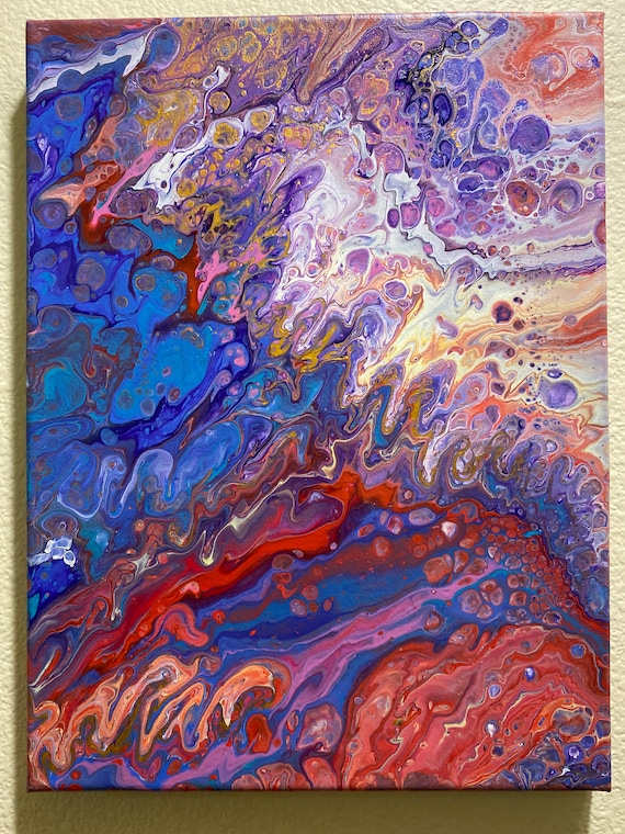 Acrylic Pour Paint Red Ripples 