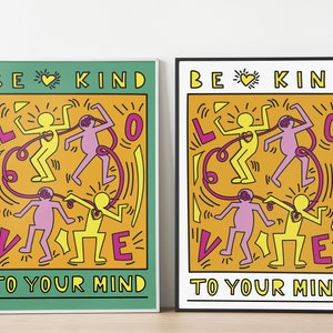 Eclectic Art | Set of 2 | Keith Haring | Digital Poster | Maximalist Decor| Modern Poster | Trendy Wall Art | | Wall Art | Retro Poster