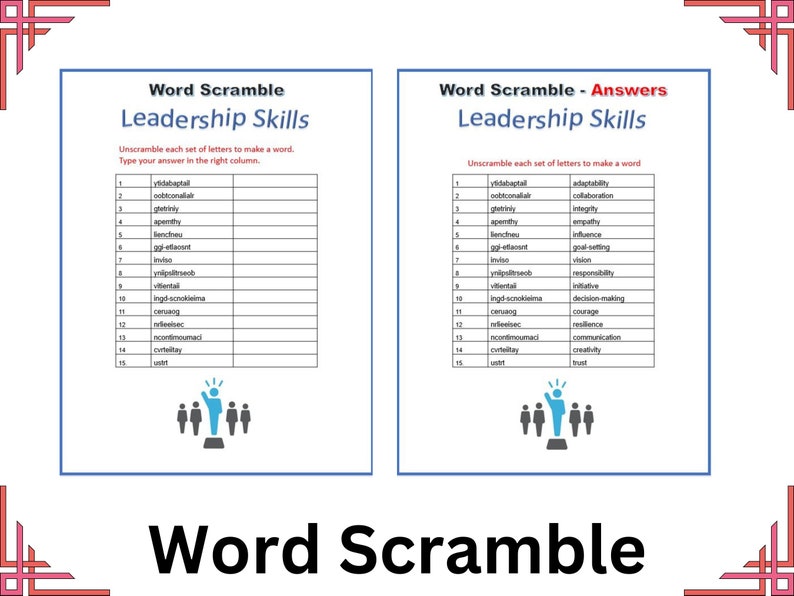 Leadership Skills Puzzles Bundle Crossword, Crack the Code, Word