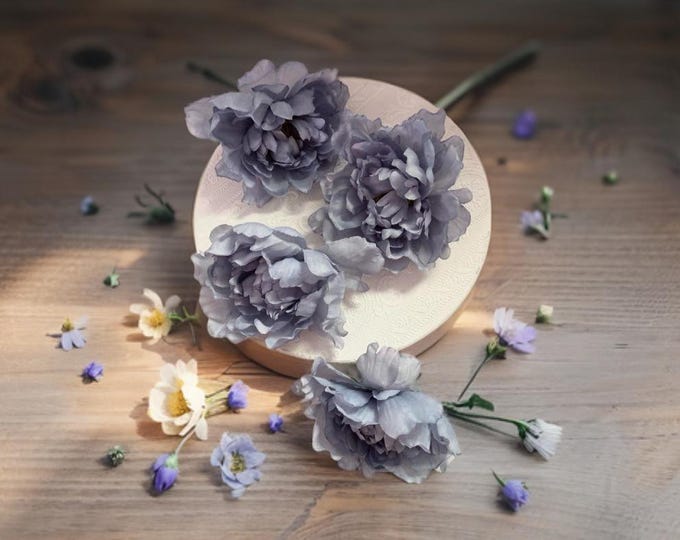 Blue Peony Flowers Soft textile heads for crafts decor Textile Heads Perfect for wreaths, weddings flowers. Great for indoor & outdoor use