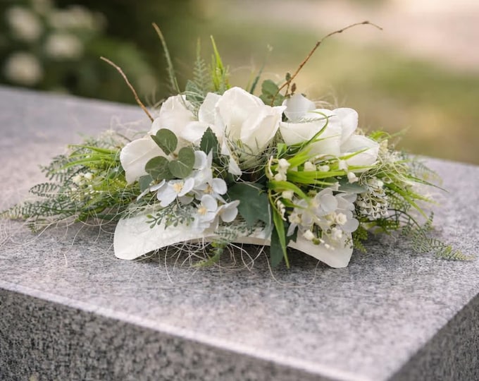 Elegant Memorial Grave Arrangement Floral Long-Lasting Floral Tribute Textile flowers arrangement Magnolia White Flower Decoration
