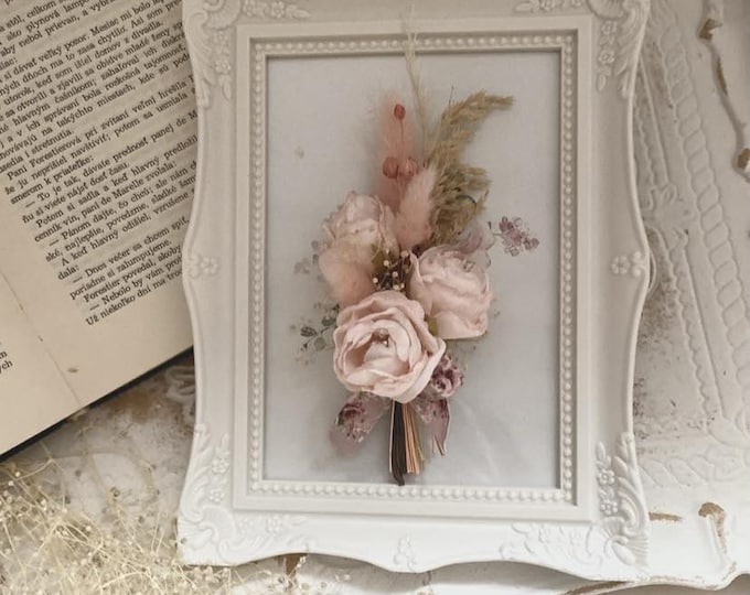 Pink Rose Arrangement Dried Flowers Wall Display Bedroom Decor Nursery Art Blush Pink Bloom Frame Wedding Keepsake Cottage Style Farmhouse