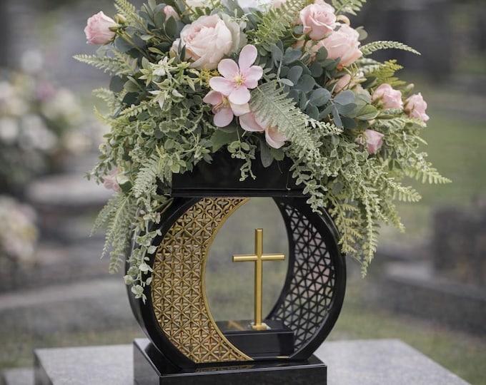 Elegant memorial lantern with floral accents for grave decor. Grave decoration, grave lights, floral decoration, grave lamp, candle holder.