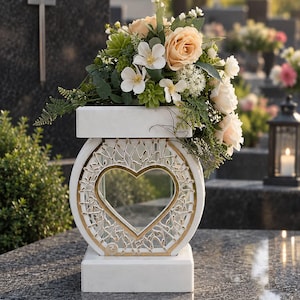 Memorial Lantern Grave Decoration - Cemetery Candle Holder with Flowers, All Saints Day Floral Decor, Sympathy Gift, Custom Colors 40cm