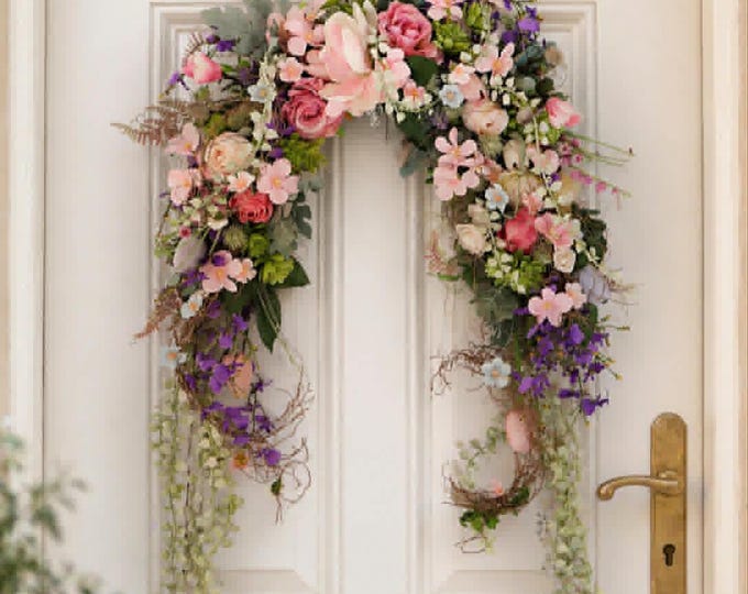 Artificial flower wreath for all seasons, home decoration, artificial door wreath with flowers, door decorations, wreath with flowers