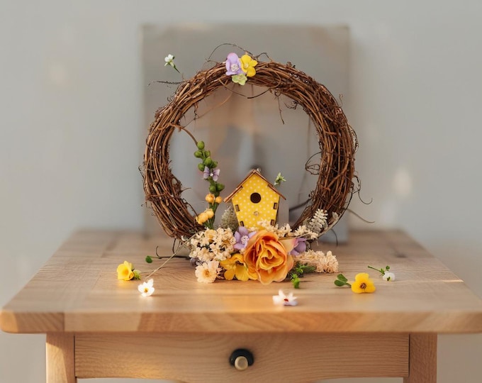 Door wreath, spring wreath, decorative wreath, spring wall wreath, wall wreaths, decor, creative wreath, mini wreath, wooden wreath, spring decoration,