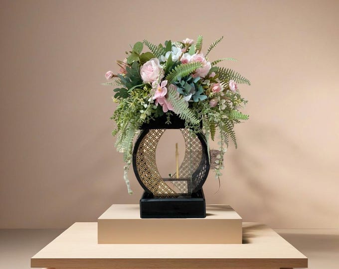 Elegant memorial lantern with floral accents for grave decor Grave decoration, grave lights decoration flower decoration grave lamp, candle holder