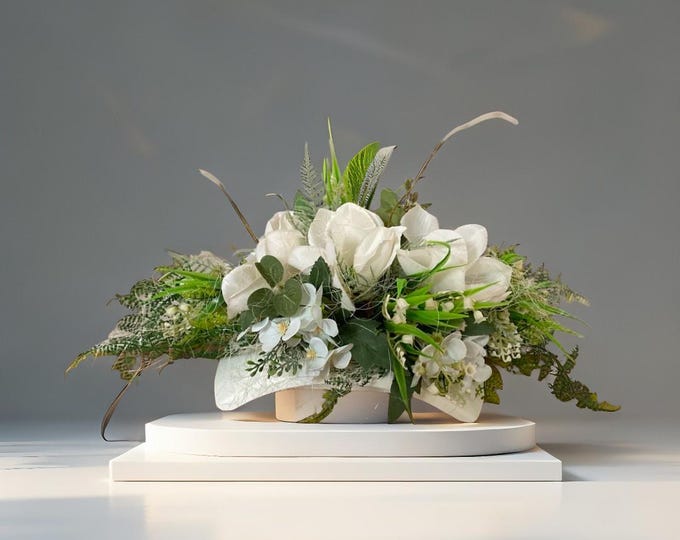Elegant Memorial Grave Arrangement Floral Long-Lasting Floral Tribute Textile flowers arrangement Magnolia White Flower Decoration