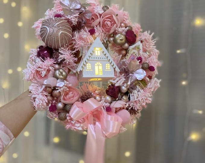 Christmas wreath pink, door wreath, berry wreath, Christmas, wreath, winter wreath, decorative wreath, Advent wreath, door decoration, Christmas decoration,