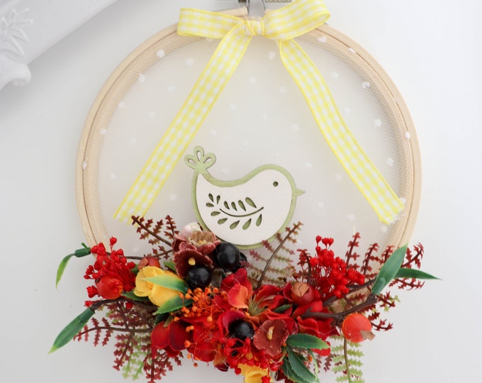 Natural spring wreath, decorative wreath, spring wall wreath, wall wreaths, decor, creative wreath, mini wreath, wooden wreath, spring decoration, bamboo ring