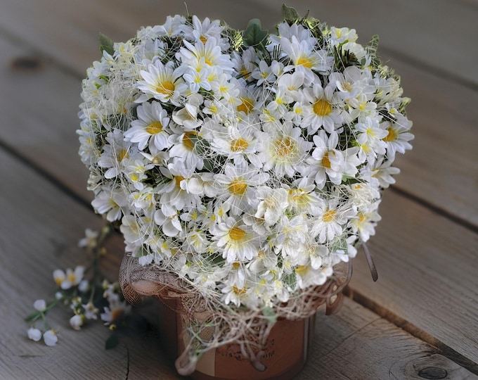 Heart-Shaped Memorial Grave Wreath with White Daisies Heart-Shaped Memorial Wreath White Daisies Floral Tribute for Honoring Loved Ones