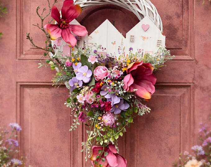 Artificial flower wreath for all seasons, home decoration, artificial door wreath, door decorations, wreath with flowers, dried flower wreath