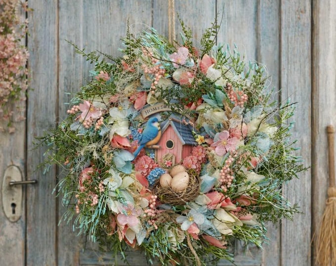 Artificial door wreath for all seasons, spring wreath, artificial door wreath, door decorations, wreath with flowers, floral decoration