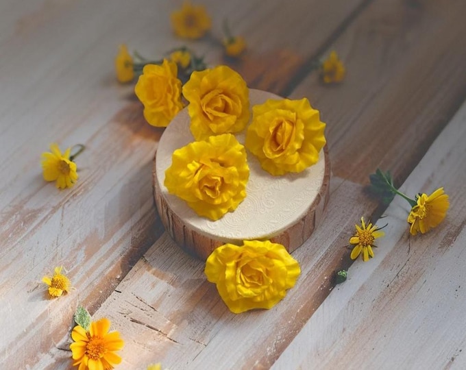 Textile Roses Heads Yellow flower heads for crafts decor. Perfect for wreaths, weddings, celebrations. Versatile for indoor outdoor use DIY