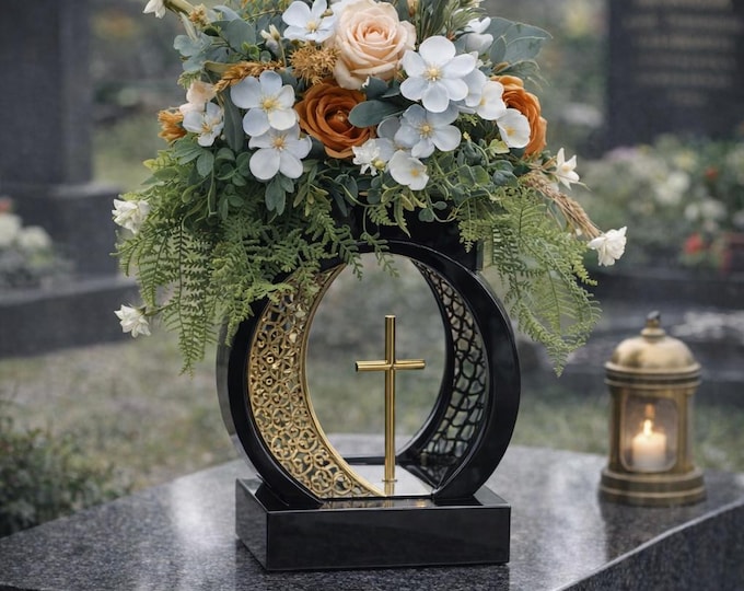 Elegant memorial lantern with floral accents for grave decor. Grave decoration, grave lights, floral decoration, grave lamp, candle holder.